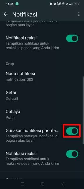 nonatifkan notifikasi prioritas grup