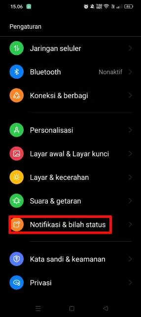 notifikasi dan bilah status