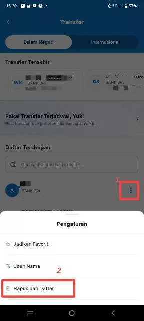 titik tiga dan hapus dari daftar