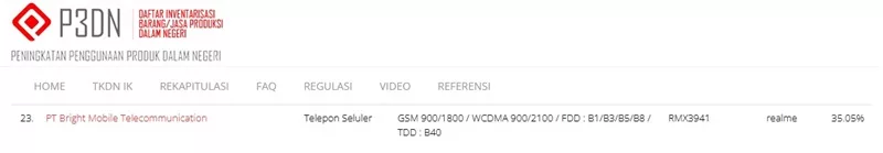 Sertifikasi TKDN Realme RMX3941 Sertifikasi TKDN Realme RMX3941