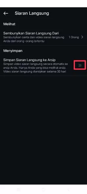 Simpan siaran langsung ke arsip