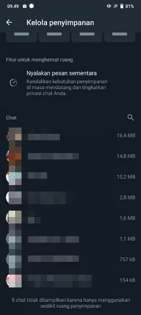 daftar chat terbanyak