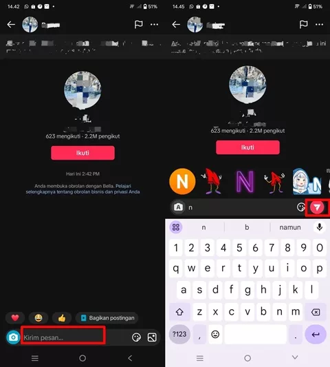 kirim pesan di TikTok