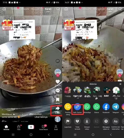 salin tautan video tiktok orang lain