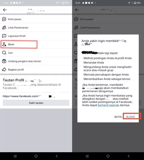 Blokir akun FB orang lain