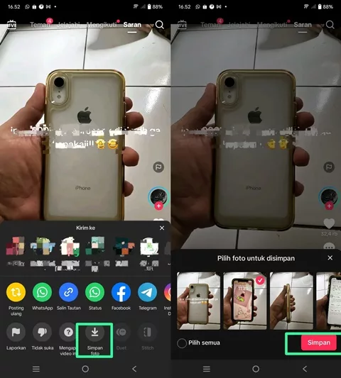 Simpan foto dari TikTok