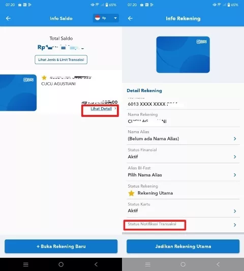 Menu status notifikasi transaksi