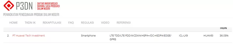 Sertifikasi TKDN Huawei ICL LX9 Sertifikasi TKDN Huawei ICL LX9