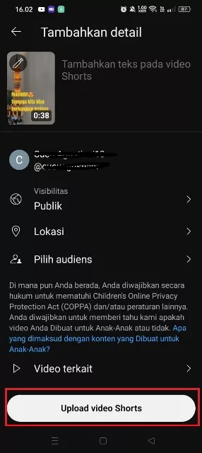 tambahkan detail dan upload