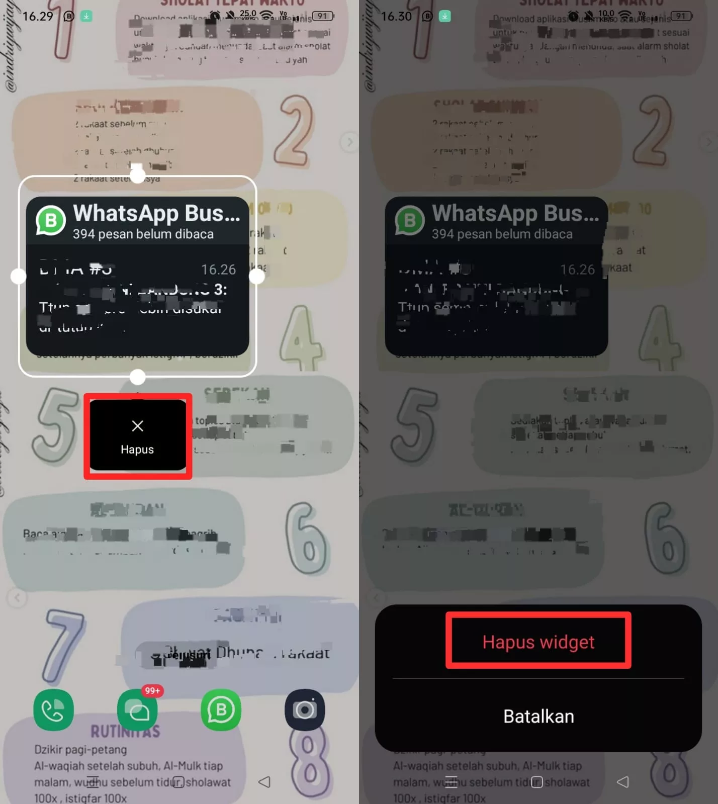 Cara menghapus widget