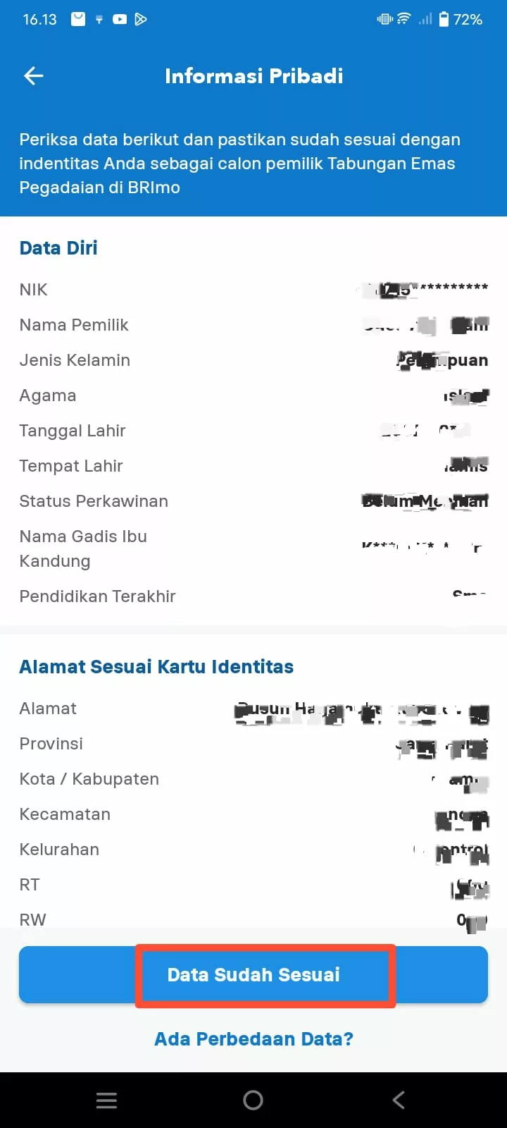 Data sudah sesuai