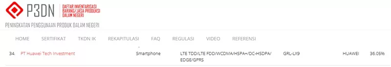 Sertifikasi TKDN Huawei GRL LX9 Sertifikasi TKDN Huawei GRL LX9