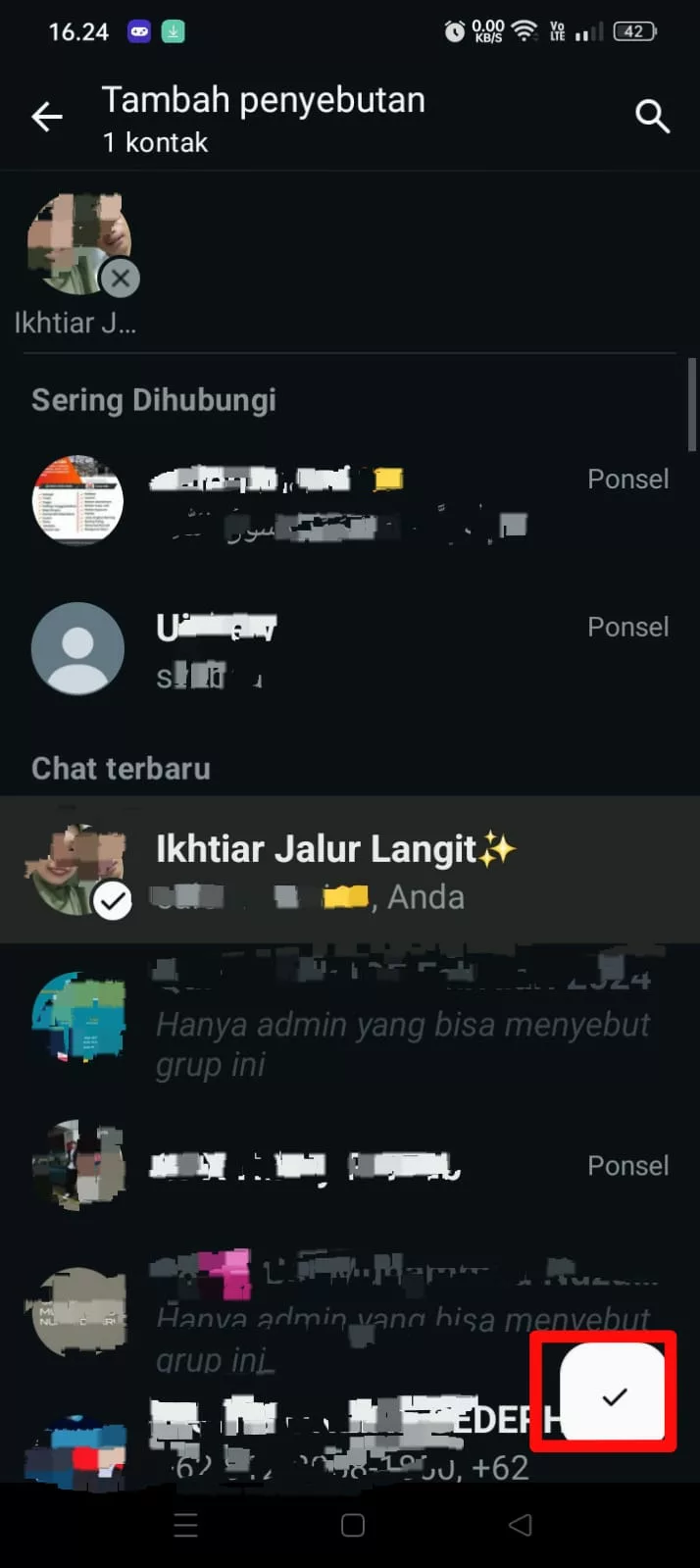 pilih grup dan ceklis