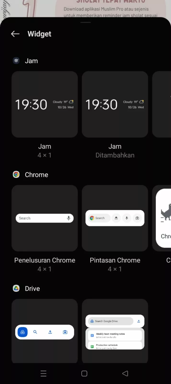 pilih, tekan dan tahan widget
