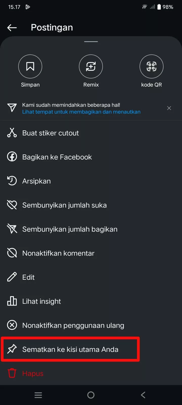 Sematkan ke kisi utama