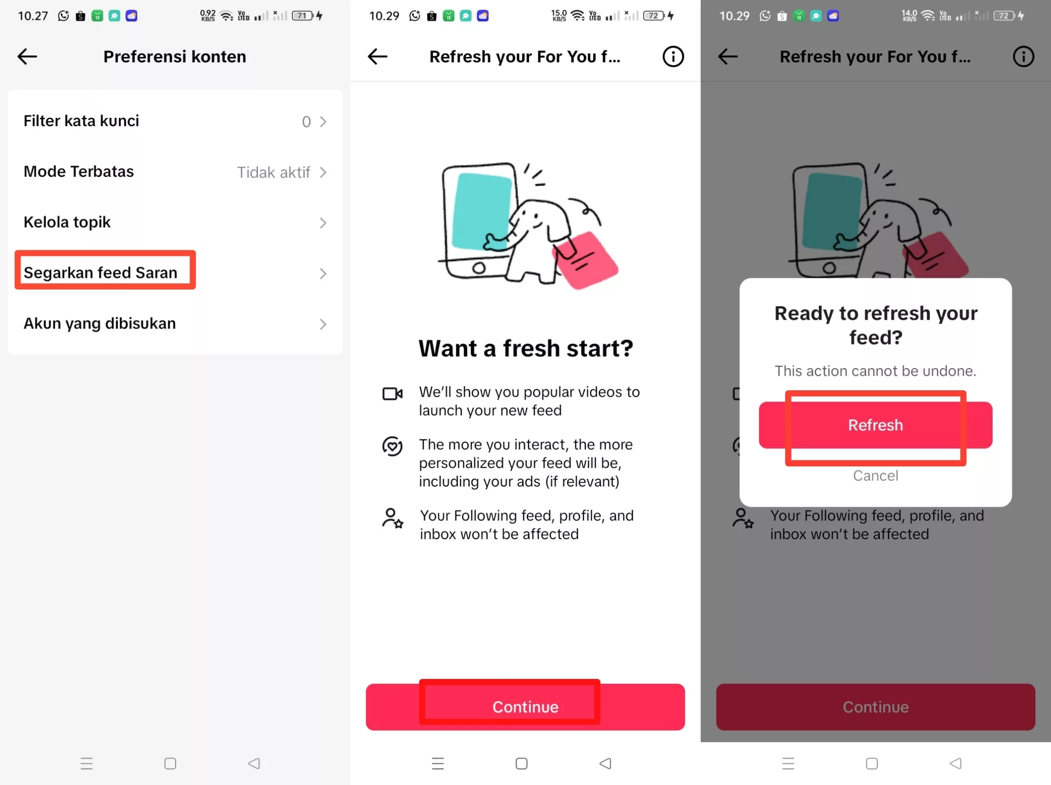 Refresh fyp TikTok