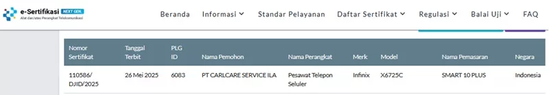 Sertifikasi Postel Infinix Smart 10 Plus Sertifikasi Postel Infinix Smart 10 Plus