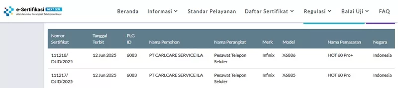 Sertifikasi Postel Infinix Hot 60 Pro Series Sertifikasi Postel Infinix Hot 60 Pro Series