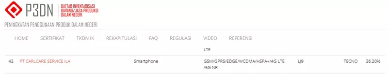Sertifikasi TKDN Tecno LJ9 Sertifikasi TKDN Tecno LJ9