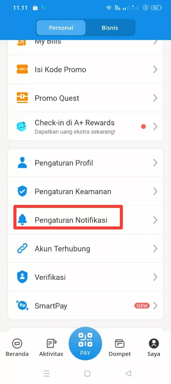 Pengaturan Notif DANA