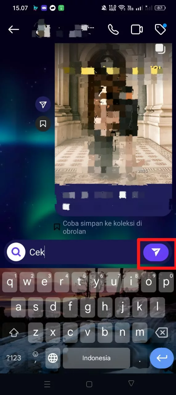 tekan ikon pesawat kertas